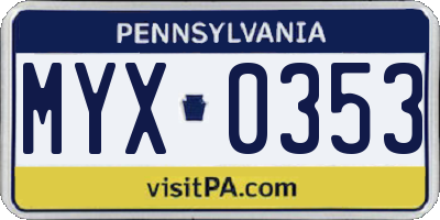 PA license plate MYX0353
