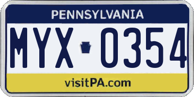 PA license plate MYX0354