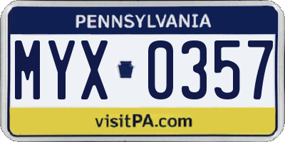 PA license plate MYX0357