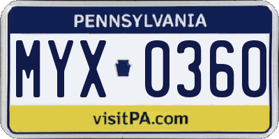 PA license plate MYX0360