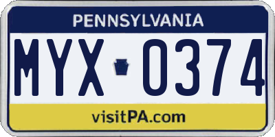 PA license plate MYX0374