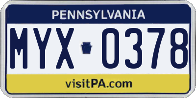 PA license plate MYX0378