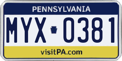 PA license plate MYX0381