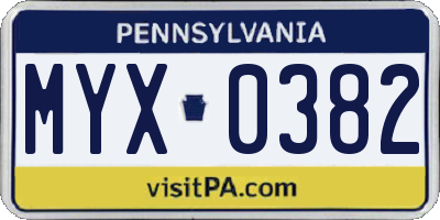 PA license plate MYX0382