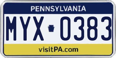 PA license plate MYX0383