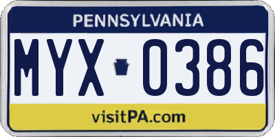 PA license plate MYX0386