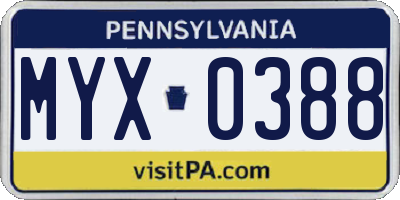 PA license plate MYX0388