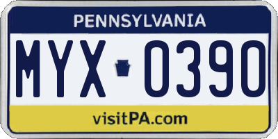 PA license plate MYX0390
