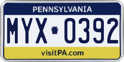 PA license plate MYX0392