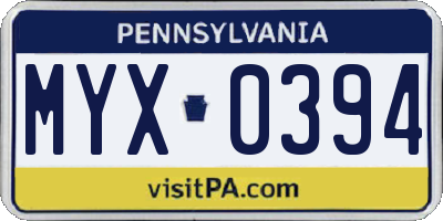 PA license plate MYX0394