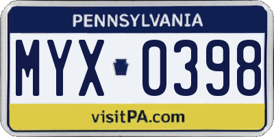 PA license plate MYX0398