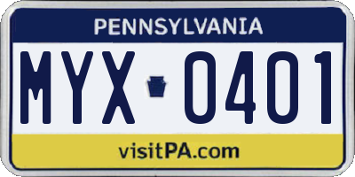 PA license plate MYX0401
