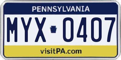 PA license plate MYX0407