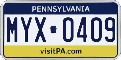 PA license plate MYX0409