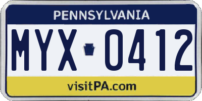 PA license plate MYX0412