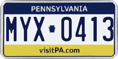 PA license plate MYX0413