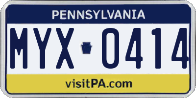 PA license plate MYX0414