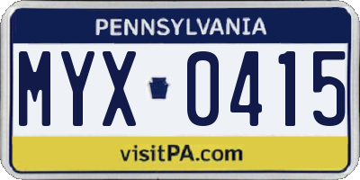 PA license plate MYX0415