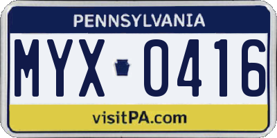 PA license plate MYX0416