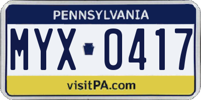 PA license plate MYX0417