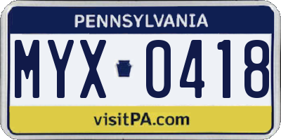 PA license plate MYX0418