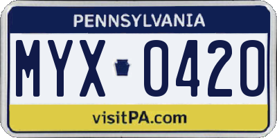 PA license plate MYX0420