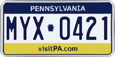 PA license plate MYX0421
