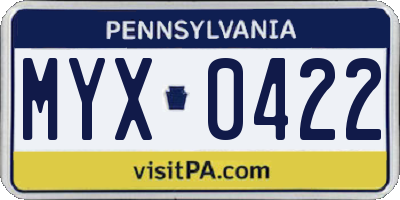 PA license plate MYX0422