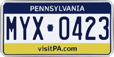PA license plate MYX0423