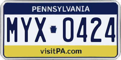 PA license plate MYX0424
