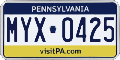 PA license plate MYX0425