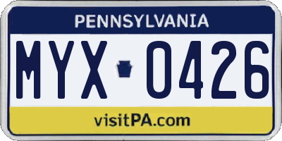 PA license plate MYX0426