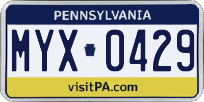 PA license plate MYX0429