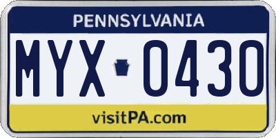 PA license plate MYX0430