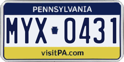 PA license plate MYX0431