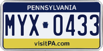 PA license plate MYX0433