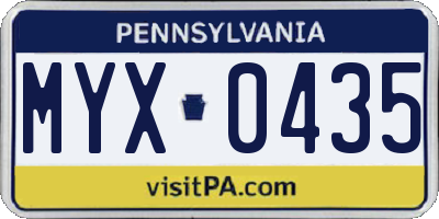 PA license plate MYX0435