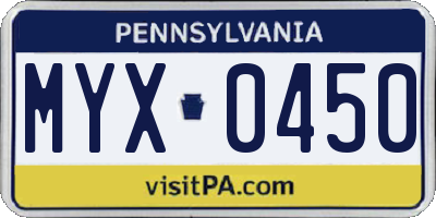 PA license plate MYX0450