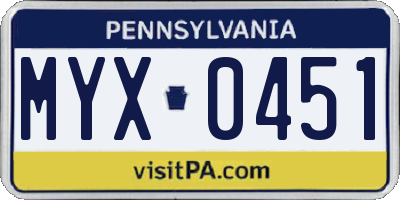 PA license plate MYX0451