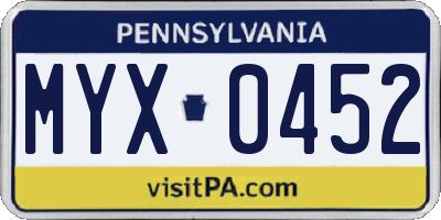 PA license plate MYX0452