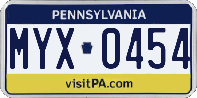 PA license plate MYX0454