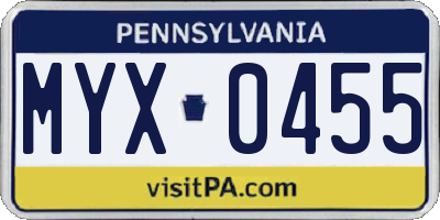 PA license plate MYX0455