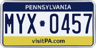 PA license plate MYX0457