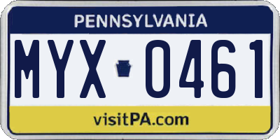 PA license plate MYX0461