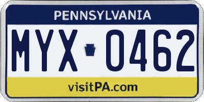 PA license plate MYX0462