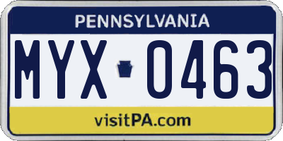 PA license plate MYX0463