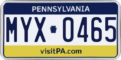 PA license plate MYX0465