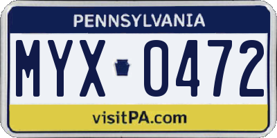 PA license plate MYX0472