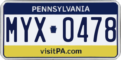 PA license plate MYX0478