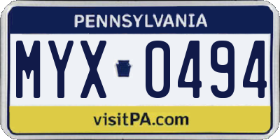PA license plate MYX0494